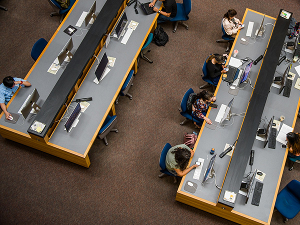 view from above of library computers