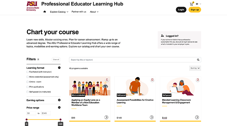 Professional Educator Learning Hub catalog